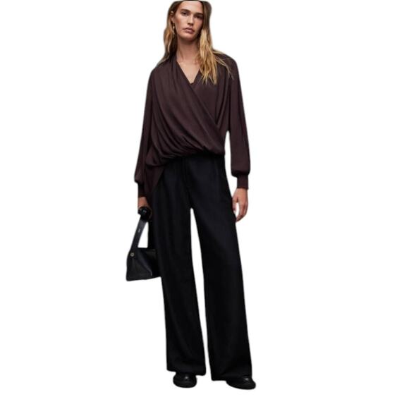 NWOT All Saints Abi Long Sleeve Draped Wrap Over Top Purple – Sz 0 - Picture 1 of 11